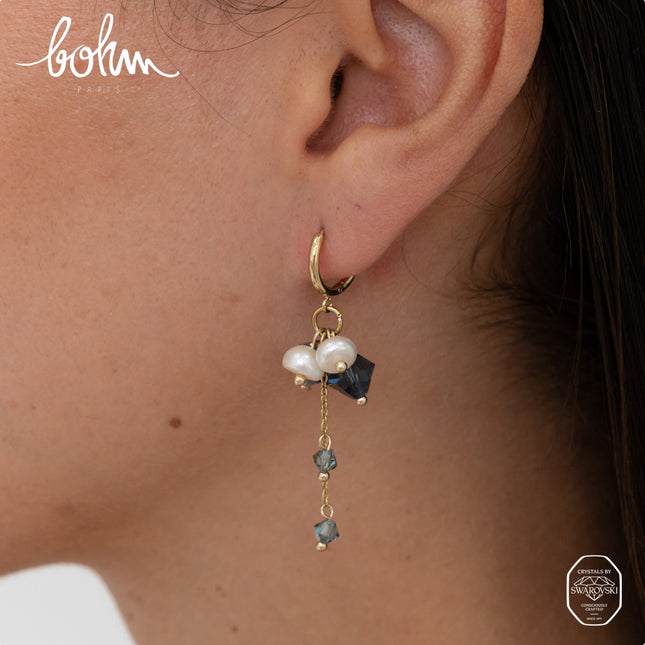 Créoles - toupies cristal et perles d'eau douce