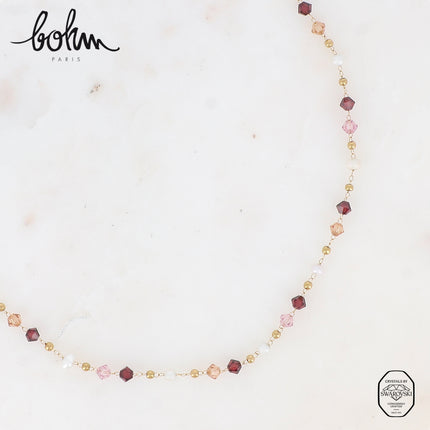 Necklace - delicate chain, bicone crystals and freshwater pearls