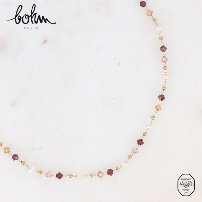 Collier - chaîne fine, cristaux toupies et perles d'eau douce