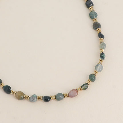 Collier sur câble Isaline - perles en acier et pierres naturelles