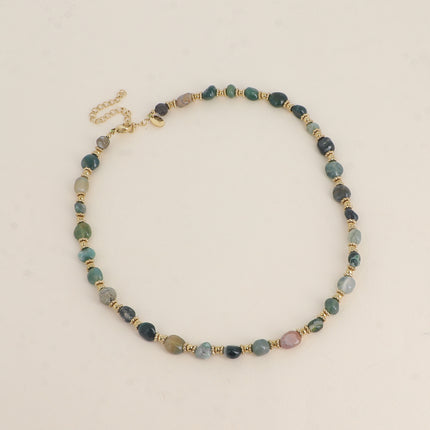 Collier sur câble Isaline - perles en acier et pierres naturelles