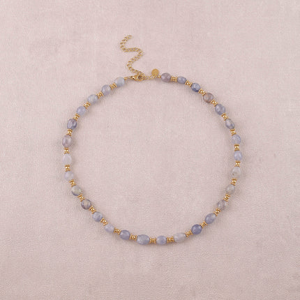 Collier sur câble Isaline - perles en acier et pierres naturelles