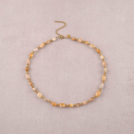Collier sur câble Isaline - perles en acier et pierres naturelles