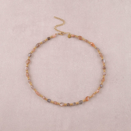 Collier sur câble Isaline - perles en acier et pierres naturelles