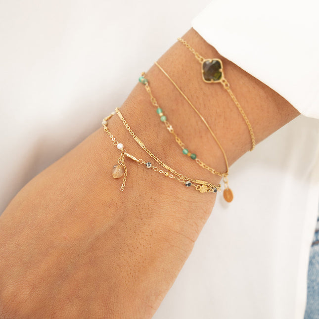 Two-row bracelet - alternating curb chain, with beads and natural stones