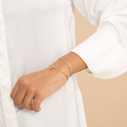 Bracelet 2 rangs - maille forçat alternée, avec boules et pierres naturelles