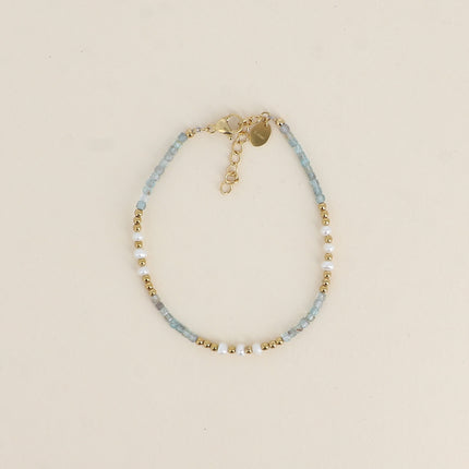 Bracelet sur câble - perles en acier, perles d'eau douce et pierres naturelles cubiques