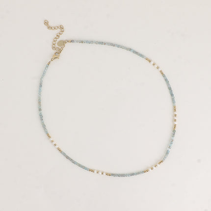 Collier sur câble - perles en acier, perles d'eau douce et pierres naturelles cubiques