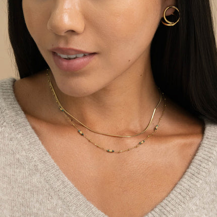 Two-strand necklace - mirrored mesh, diamond-cut cylindrical beads and round natural stones