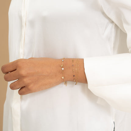 Bracelet 3 rangs - mailles forçat, alternée et fine avec perles et pierres naturelles cubiques