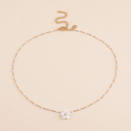 Collier - chaîne aux touches émaillées et fleur nacrée