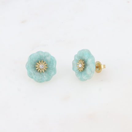 Stud earrings - natural stone flower with zirconium oxide