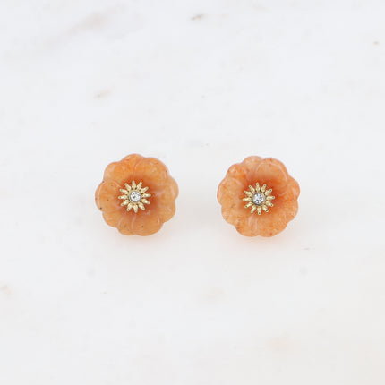 Stud earrings - natural stone flower with zirconium oxide