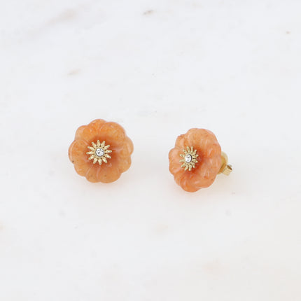 Stud earrings - natural stone flower with zirconium oxide