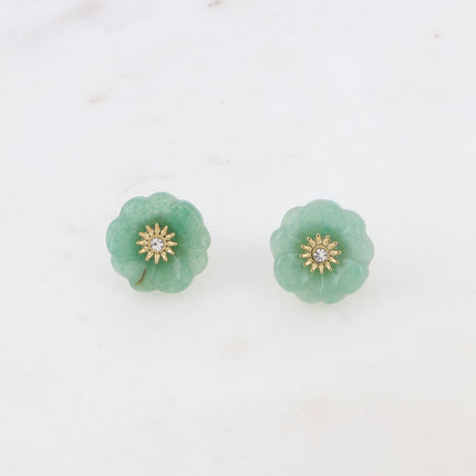 Stud earrings - natural stone flower with zirconium oxide