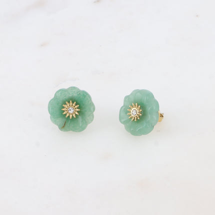 Stud earrings - natural stone flower with zirconium oxide