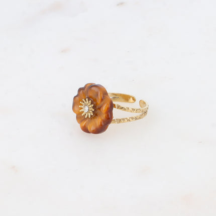 Bague - fleur en pierre naturelle avec oxyde de zirconium