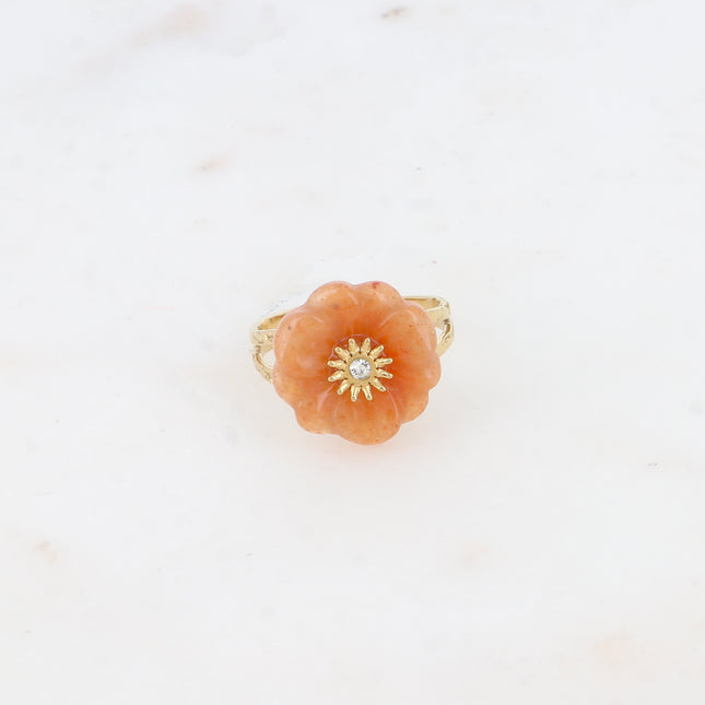 Bague - fleur en pierre naturelle avec oxyde de zirconium