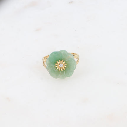 Bague - fleur en pierre naturelle avec oxyde de zirconium