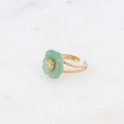 Bague - fleur en pierre naturelle avec oxyde de zirconium