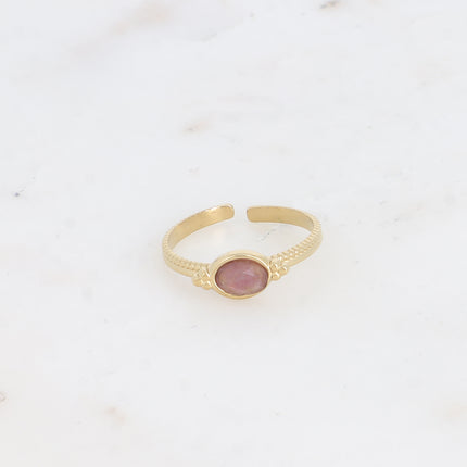 Naelia Ring - oval natural stone and 3 beads