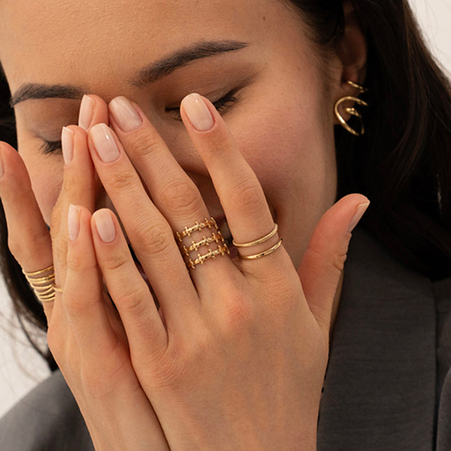 Bague Sohana - 2 rangs, strié et lisse