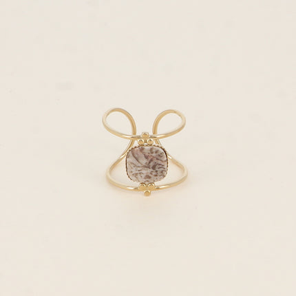 Bague large Angelia - 2 anneaux fins et pierre naturelle carrée plate