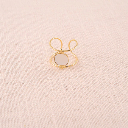 Bague large Angelia - 2 anneaux fins et pierre naturelle carrée plate