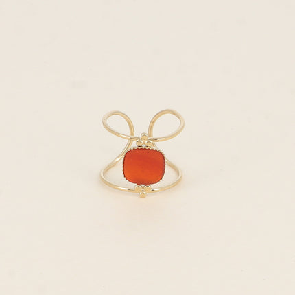 Bague large Angelia - 2 anneaux fins et pierre naturelle carrée plate