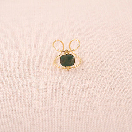 Bague large Angelia - 2 anneaux fins et pierre naturelle carrée plate