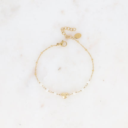 Bracelet - maille avec boules, perles d'eau douce et pendentif coeur