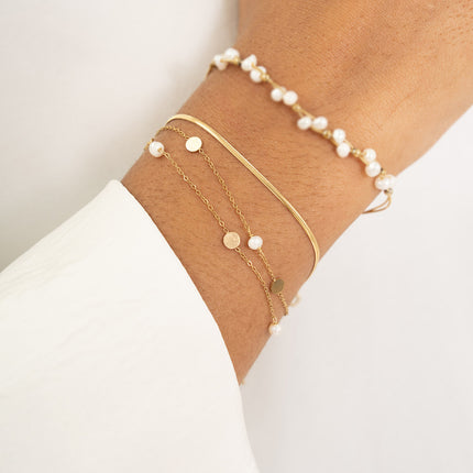 Bracelet multirangs - pastilles rondes et perles d'eau douce