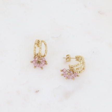Creole earrings - 3 rings and dangling crystal tops