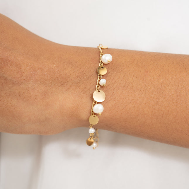 Bracelet - long links, freshwater pearls and round tassels