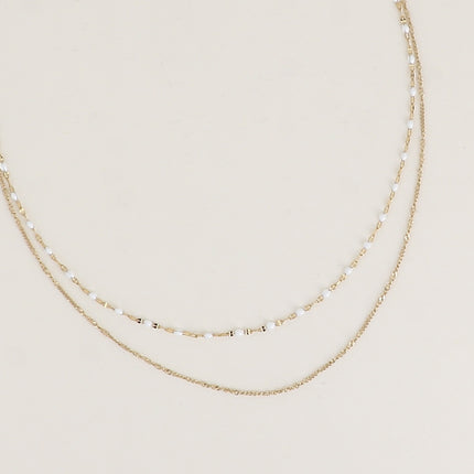 Collier 2 rangs - maille grain de café émaillée et forçat