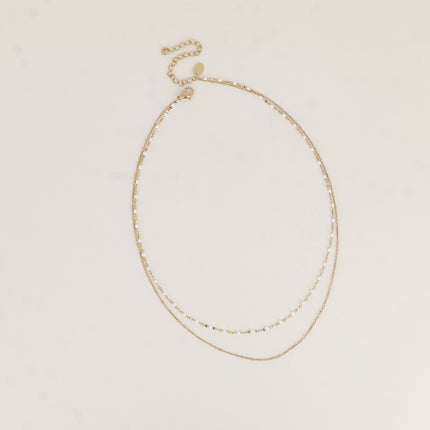 Collier 2 rangs - maille grain de café émaillée et forçat