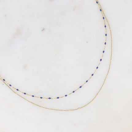 Collier 2 rangs - maille grain de café émaillée et forçat