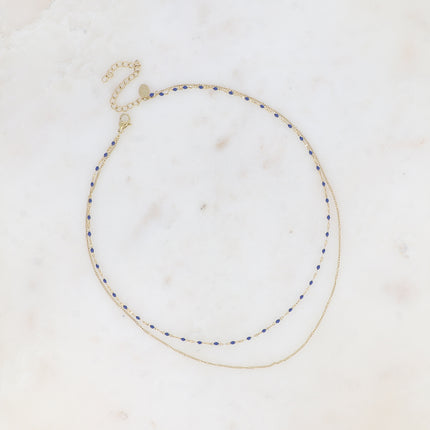 Collier 2 rangs - maille grain de café émaillée et forçat