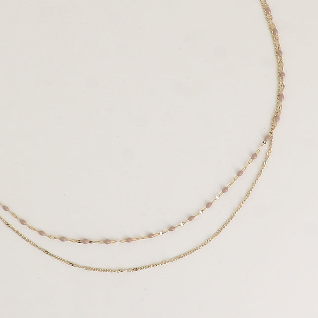 Two-strand necklace - enameled coffee bean and curb chain
