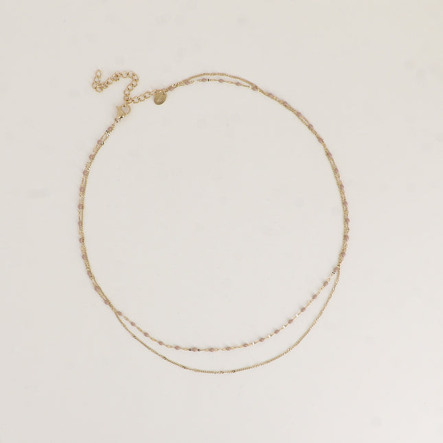 Two-strand necklace - enameled coffee bean and curb chain