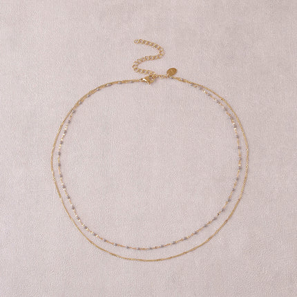 Collier 2 rangs - maille grain de café émaillée et forçat
