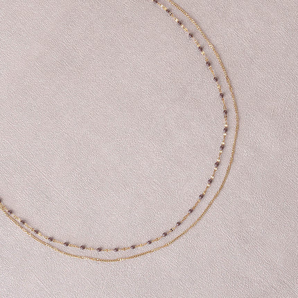 Collier 2 rangs - maille grain de café émaillée et forçat