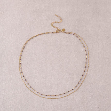 Collier 2 rangs - maille grain de café émaillée et forçat