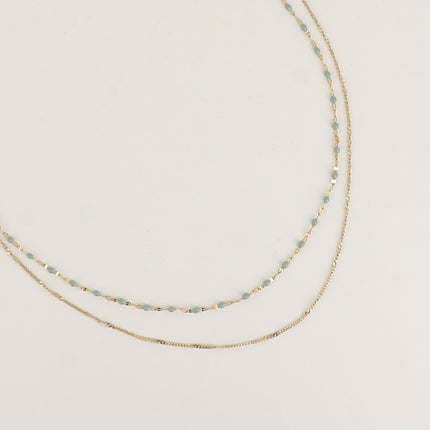 Collier 2 rangs - maille grain de café émaillée et forçat