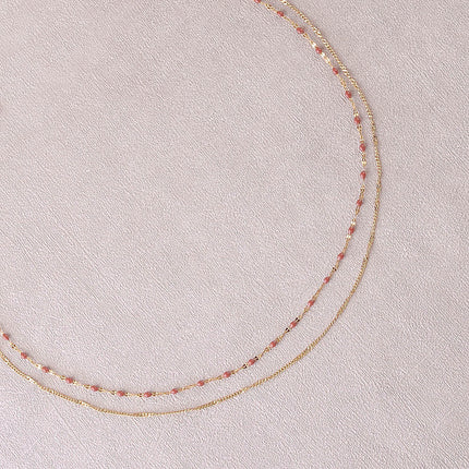 Collier 2 rangs - maille grain de café émaillée et forçat