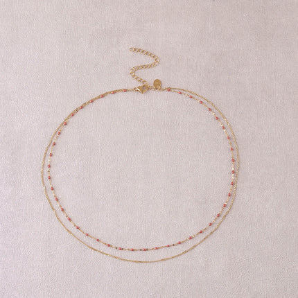 Collier 2 rangs - maille grain de café émaillée et forçat