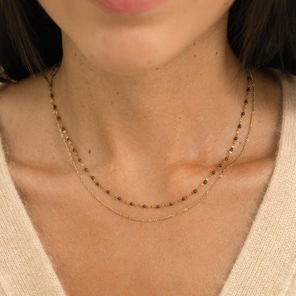 Collier 2 rangs - maille grain de café émaillée et forçat