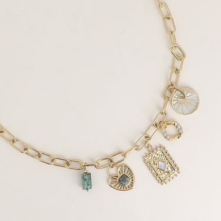 Collier - breloques (pierres naturelles, étoile, coeur)