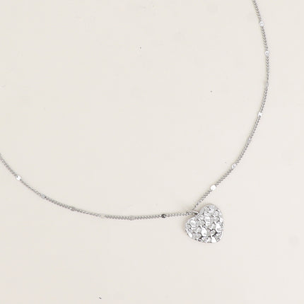 Collier - pendentif plat coeur martelé