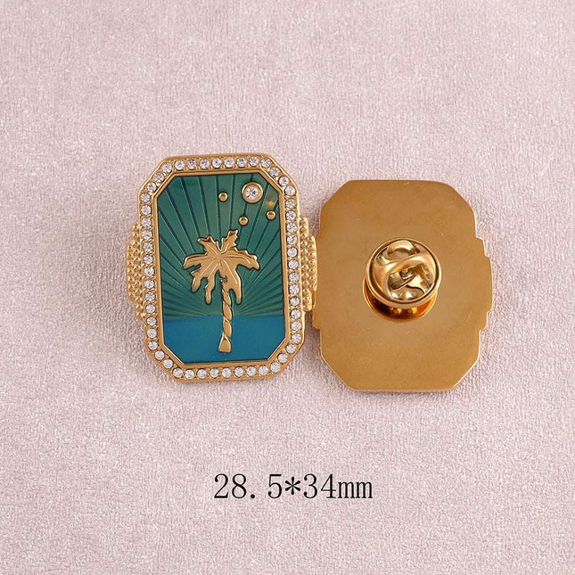 Pin's - grande pièce, palmier sur fond d'émail, oxydes de zirconium